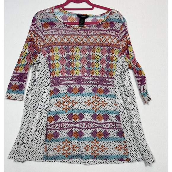 Ali Miles Women's Mixed Print Blouse Polka‎ Dot Geometric Unlined PL - Picture 1 of 5